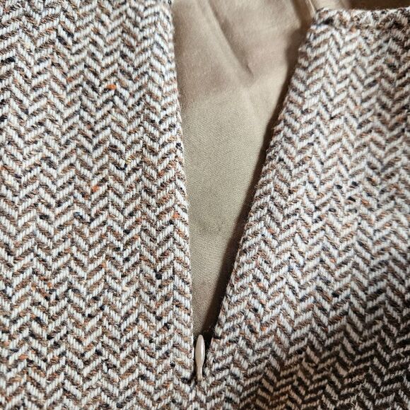 Vintage Ann Taylor LOFT Silk Wool Tan Brown Herringbone Tweed A-Line Skirt 4P - Picture 5 of 7